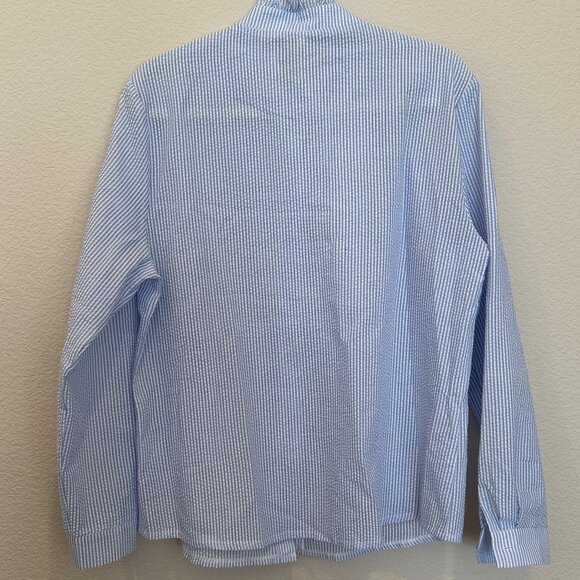 EI Town Blue and White Stripe Seersucker Blouse - Picture 4 of 5